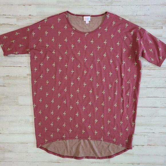 Lularoe Flamingo Top Small Pink Green High Low - Picture 1 of 6